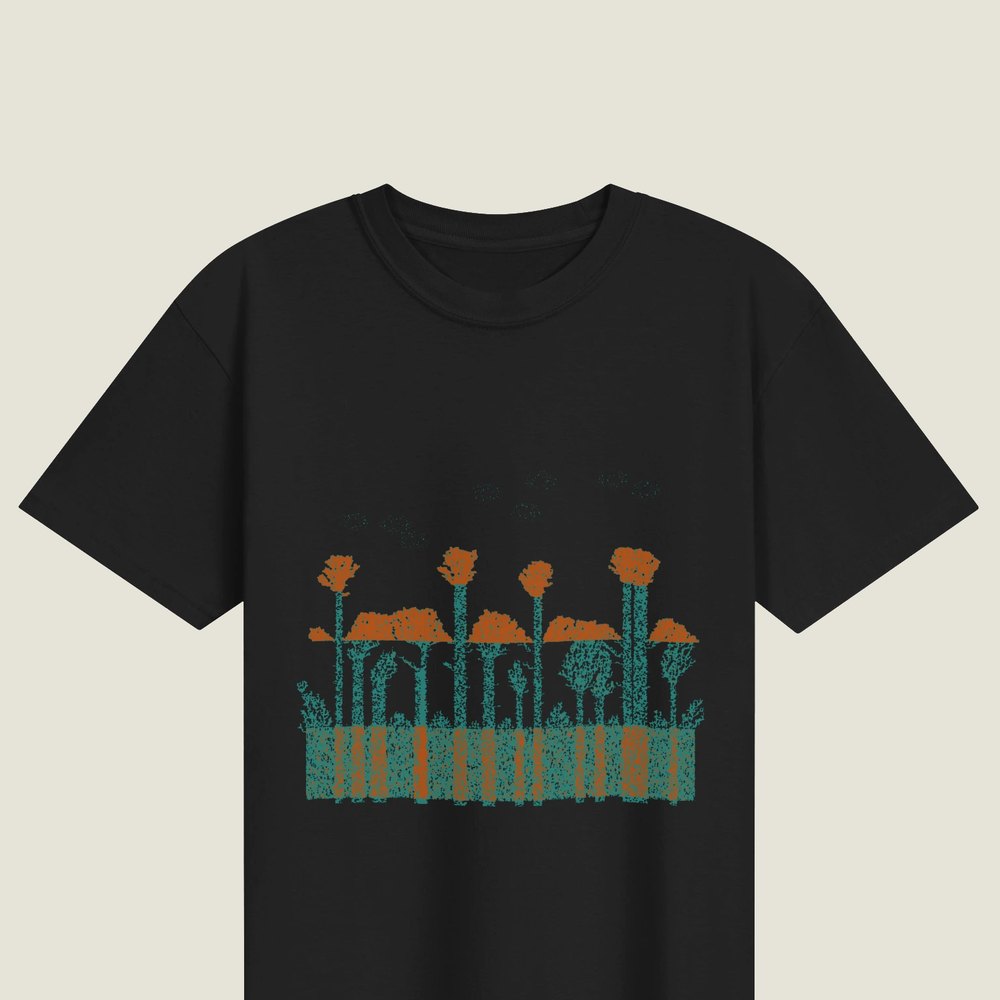 Planar Cut Through Deposition on a black Men's heavyweight tee
