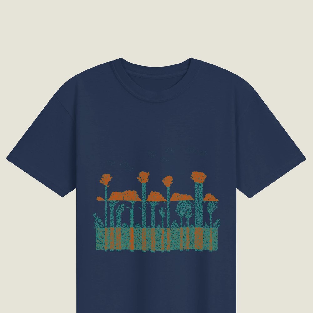 Planar Cut Through Deposition on a navy Men's heavyweight tee