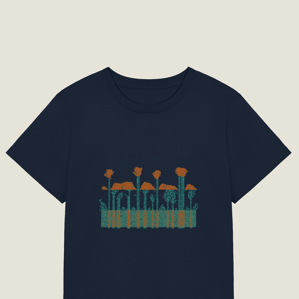 Planar Cut Through Deposition on a navy Women's organic tee