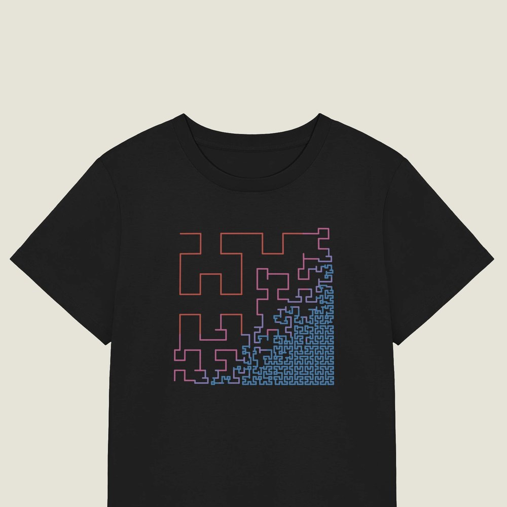 The Deepening Fold on a black Women's organic tee