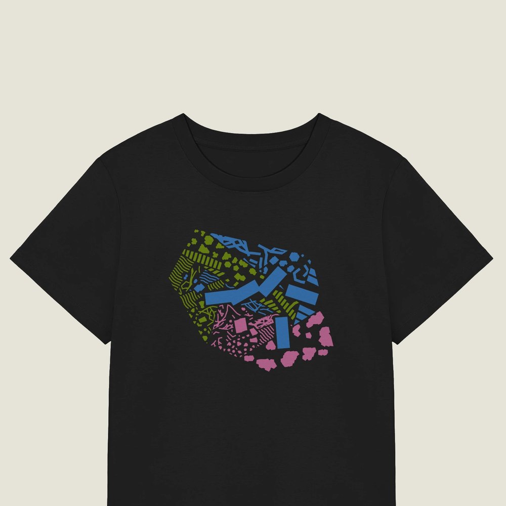 Maximalism on a black Women's organic tee